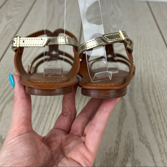 Furla Carmen Leather Vitello Sparkling Sandals 36 Gold & Cognac $365 Italy - Picture 8 of 10